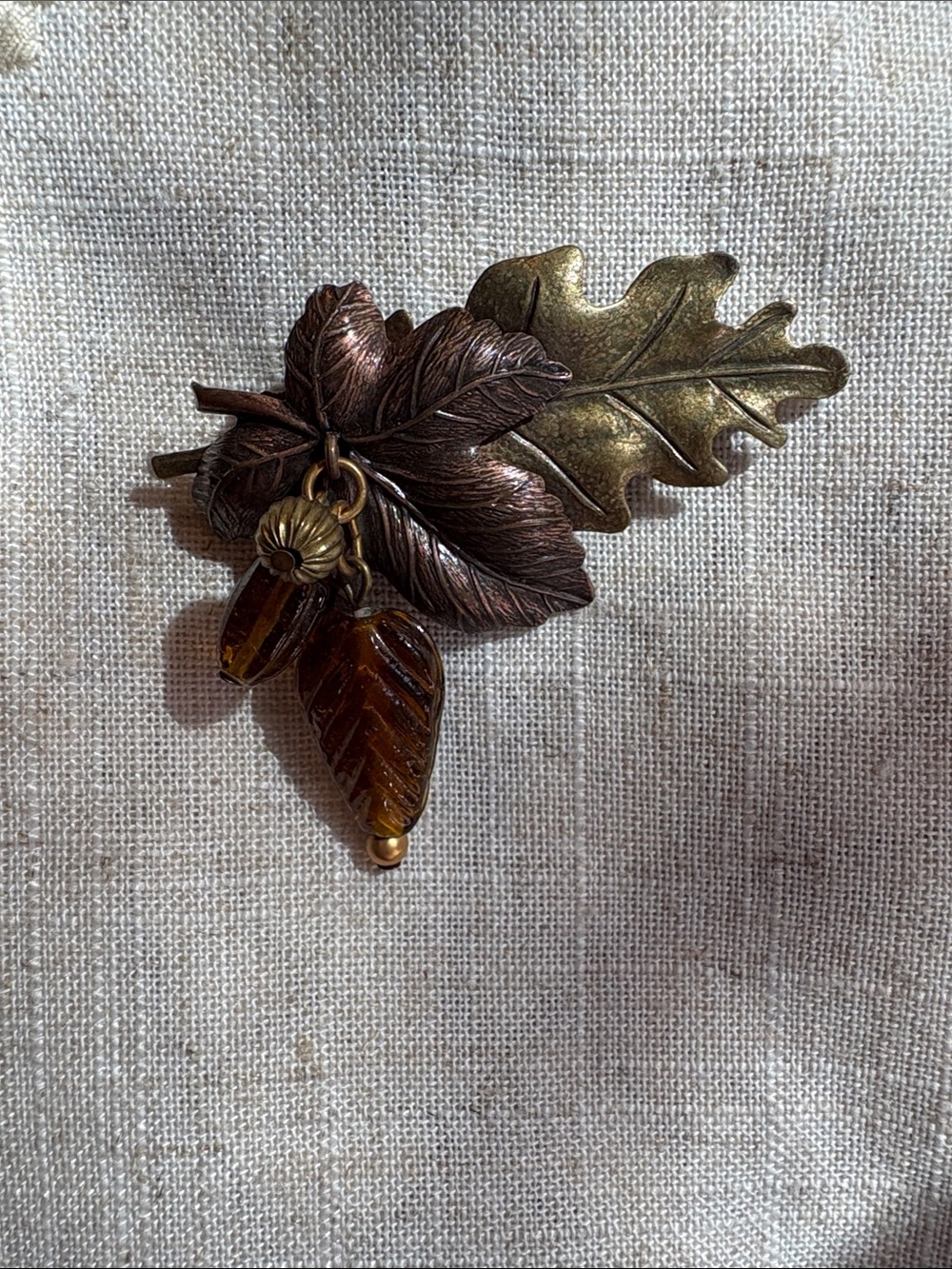 Leaf Pin with Dangling Glass Beads